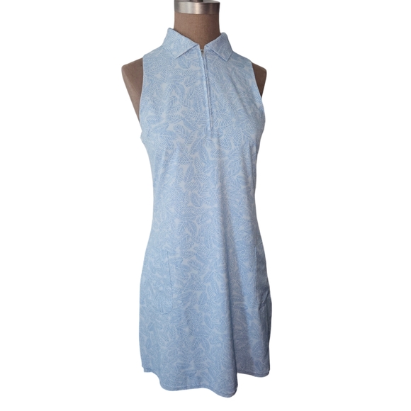 Peter Millar Crown Sport Carner Golf  Dress Cottage Blue Palm Frond Size Small - Picture 6 of 15